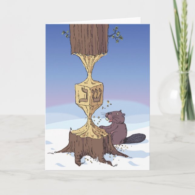 Tarjeta Festiva beaver dreidel HR (Anverso)