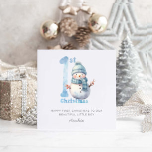 Tarjeta Festiva Bebé 1 Navidades acarician a Snowman
