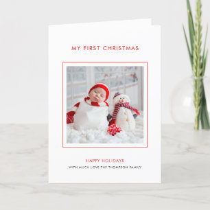 Tarjeta Festiva Bebé 1 Navidades Foto Minimalista doblada