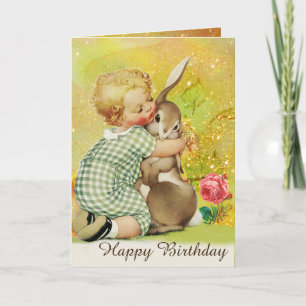 Tarjeta Festiva BEBÉ ABRAZADO, rosas rosadas, cumpleaños amarillo