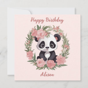 Tarjeta Festiva Bebé Adorable Panda Bear con Flores