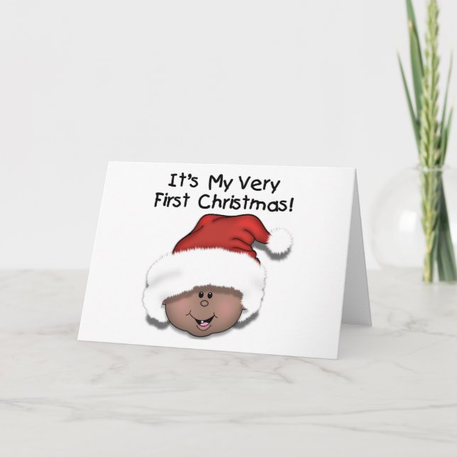 Tarjeta Festiva Bebé afroamericano, primeros Navidades (Anverso)