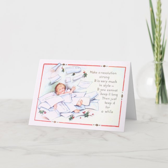 Tarjeta Festiva Bebé Año Nuevo Holly Angel Cherub (Anverso)