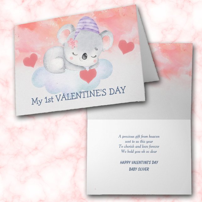 Tarjeta Festiva Bebé Cute Koala Bear Primer El día de San Valentín (Subido por el creador)