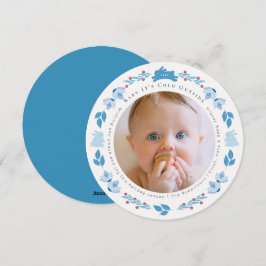 Tarjeta Festiva Bebé de arte popular azul hace frío afuera de la f