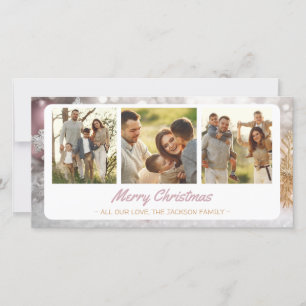 Tarjeta Festiva Bebé de plata dorada copo de nieve rosa 3 Collage