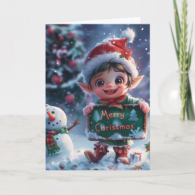 Tarjeta Festiva Bebé Elf Navidades Arte Digital (Anverso)