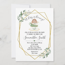 Tarjeta Festiva Bebé está preparando té de Pascua verde ducha invi