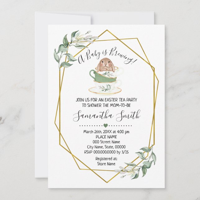 Tarjeta Festiva Bebé está preparando té de Pascua verde ducha invi (Anverso)