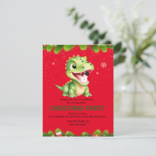 Tarjeta Festiva Bebé lindo dinosaurio sostiene fiesta de Navidades