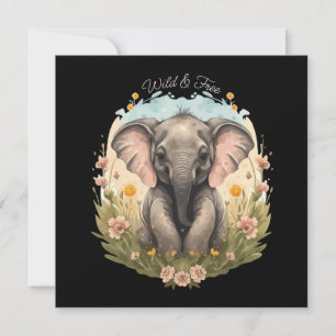 Tarjeta Festiva Bebé lindo Elefante Calf Flor silvestre Wanderlust
