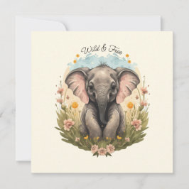 Tarjeta Festiva Bebé lindo Elefante Calf Flor silvestre Wanderlust