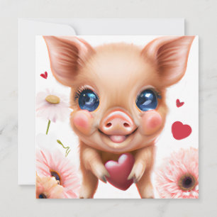 Tarjeta Festiva Bebé lindo lechón con el corazón de San Valentín