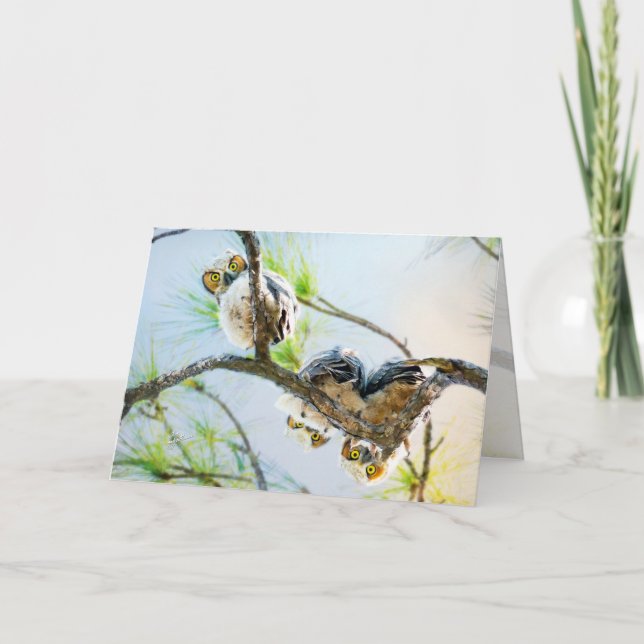 Tarjeta Festiva Bebé lindo Lechuzas en blanco todas las ocasiones (Anverso)