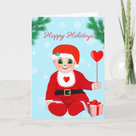 Tarjeta Festiva Bebé Navideño Adorable, corazón y pino