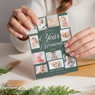 Tarjeta Festiva Bebé primer año en momentos Collage de fotos mínim