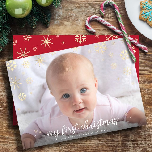 Tarjeta Festiva Bebé Primer guión de foto navideña Snowflake de or (Subido por el creador)