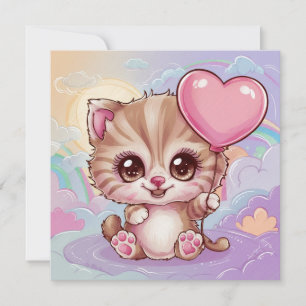 Tarjeta Festiva Bebé rosa dulce y adorable Cumpleaños Gatito