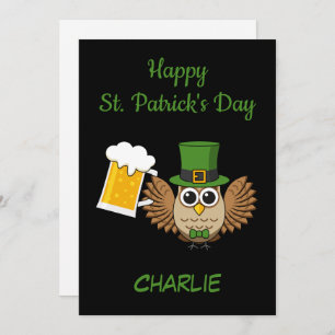 Tarjeta Festiva Beber de búho San Patrick's Day   Personalizar