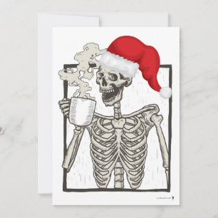 Tarjeta Festiva Beber esqueleto y llevar un sombrero Santa