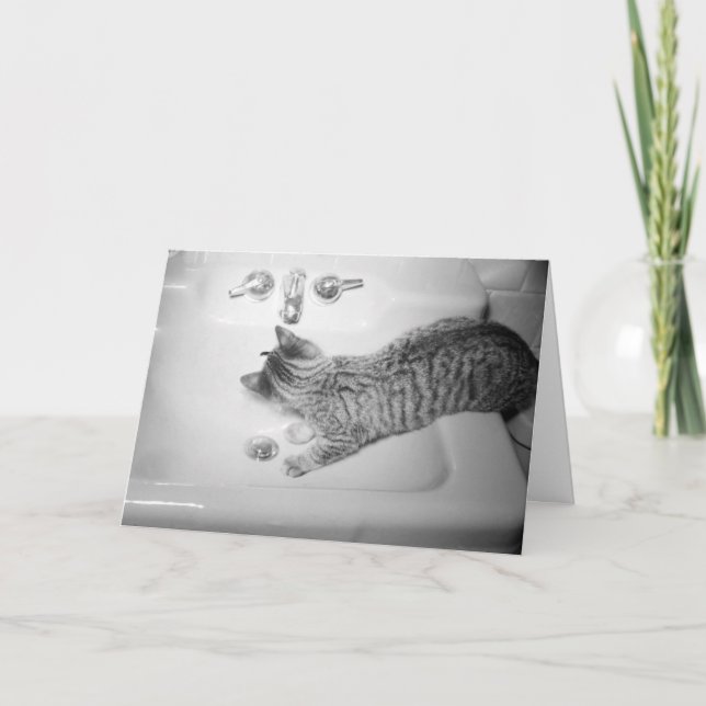 Tarjeta Festiva Beber gato de un retro de grifo rosado (Anverso)