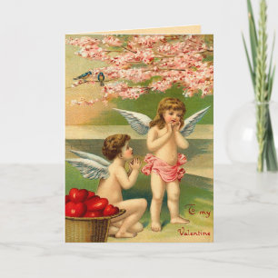 Tarjeta Festiva Bebés del Cupid del vintage