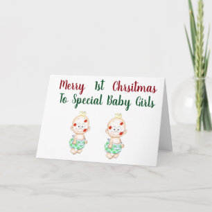 TARJETA FESTIVA ***BEBÉS GEMELAS*** TIENEN SU ***PRIMER NAVIDAD***