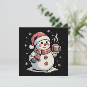 Tarjeta Festiva Bebida de café de muñeco de nieve lindo copo de ni