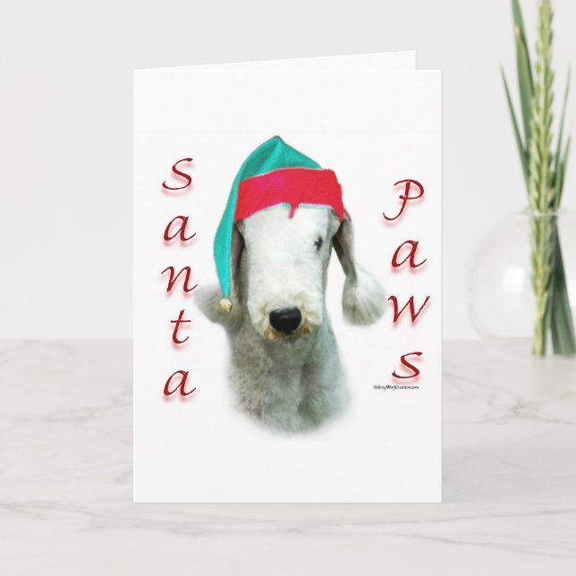 Tarjeta Festiva Bedlington Terrier Santa Paws (Anverso)