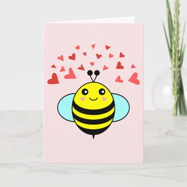 Tarjeta Festiva Bee Happy Love Heart (Anverso)