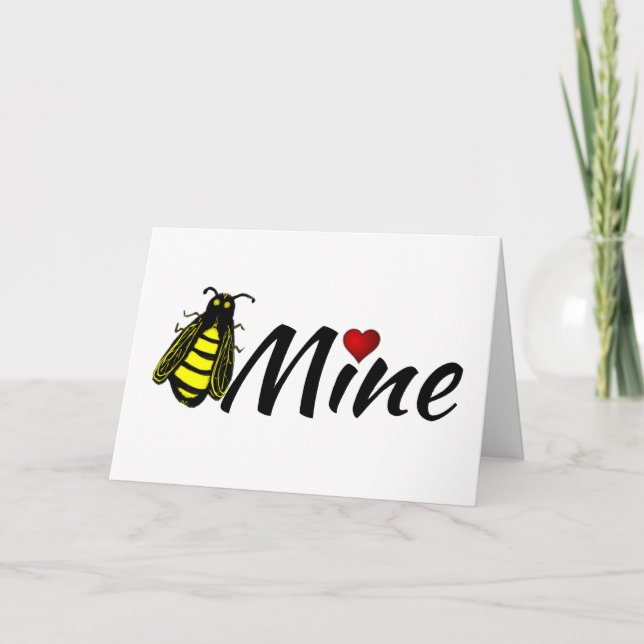 Tarjeta Festiva Bee Mine Cute Honeybee con Red Heart Valentine (Anverso)