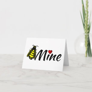 Tarjeta Festiva Bee Mine Cute Honeybee con Red Heart Valentine