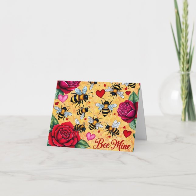 Tarjeta Festiva Bee Mine Golden Honey Love (Anverso)
