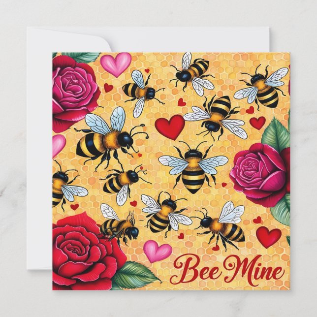 Tarjeta Festiva Bee Mine Golden Honey Love Flat Holiday Card (Anverso)