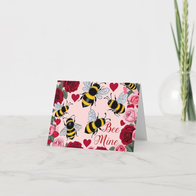 Tarjeta Festiva Bee Mine Love Buzz Design (Anverso)