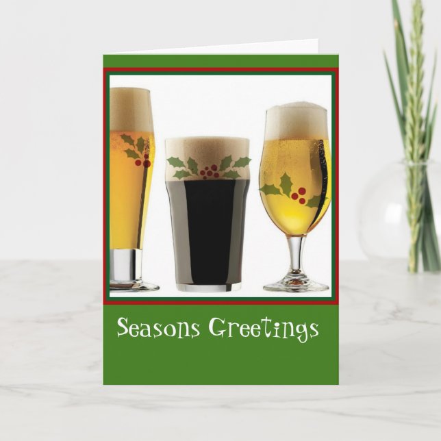 Tarjeta Festiva Beer Glasses Seasons Greetings (Anverso)