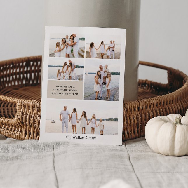 Tarjeta Festiva Beige Modern Neutral 5 Fotografía Elegante (Subido por el creador)