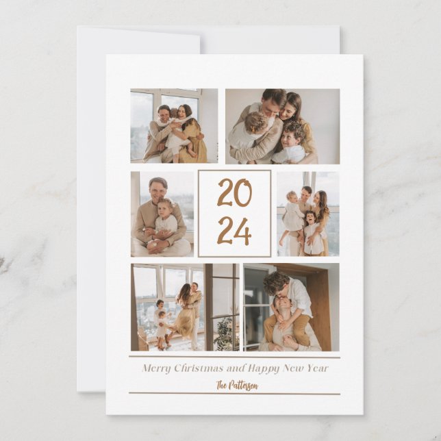 Tarjeta Festiva Beige Simple Family Photo Merry Christmas Card (Anverso)