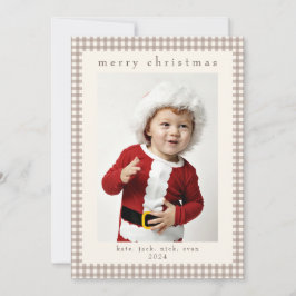 Tarjeta Festiva Beige Vintage Gingham Photo Card for Christmas