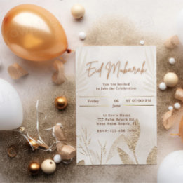 Tarjeta Festiva Beige y dorado Eid Mubarak  Fiesta islámica elegan