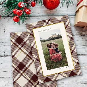 Tarjeta Festiva Beige y tartán rojo oscuro - Fotos navideñas de lo