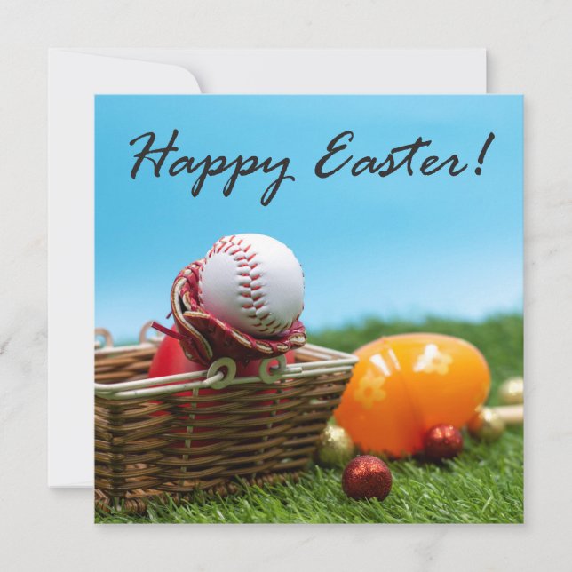Tarjeta Festiva Béisbol feliz Pascua con huevos en vacaciones en B (Anverso)
