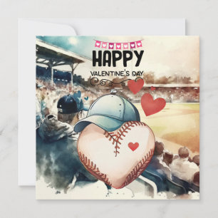 Tarjeta Festiva Béisbol para El día de San Valentín con corazones