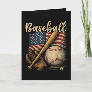 Tarjeta Festiva Béisbol Patriótico Bandera Americana Deportes Vint