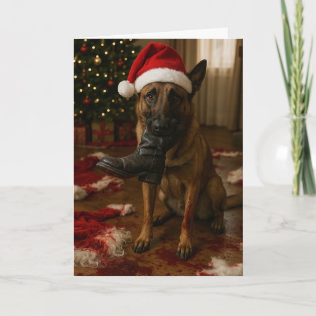 Tarjeta Festiva Belgian Malinois and Santa Christmas card - blank (Anverso)