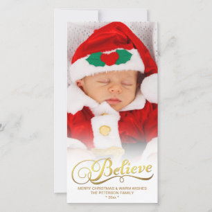 Tarjeta Festiva BELIEVE Faux Relieve metalizado dorado Christmas P