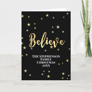Tarjeta Festiva Believe Gold Stars Navidades