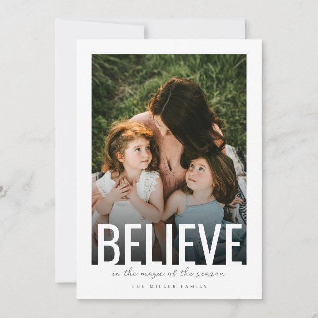 Tarjeta Festiva Believe Magic Holiday Photo (Anverso)