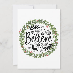 Tarjeta Festiva Believe Watercolor Wreath