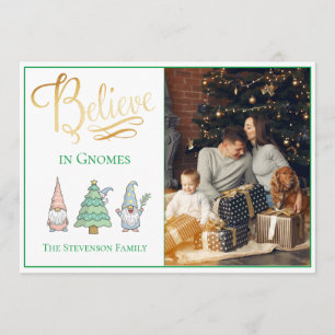 Tarjeta Festiva Belig Gnomes Gold Script Purpurina Holiday